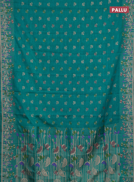 Teal Green Semi Tussar Saree - Butta