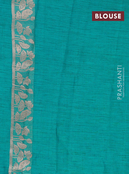 Teal Green Semi Tussar Saree - Butta