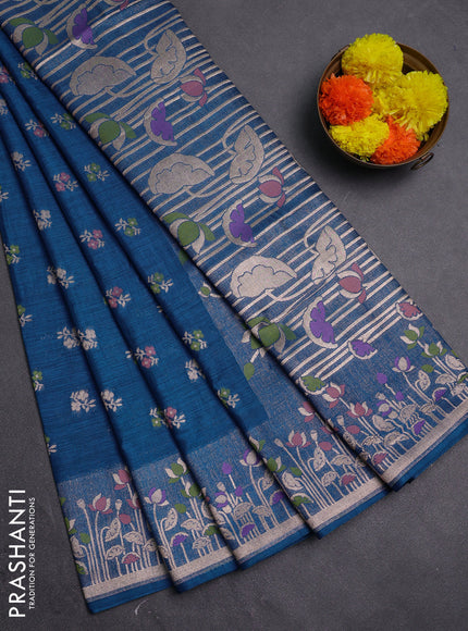 Cs Blue Semi Tussar Saree - Butta