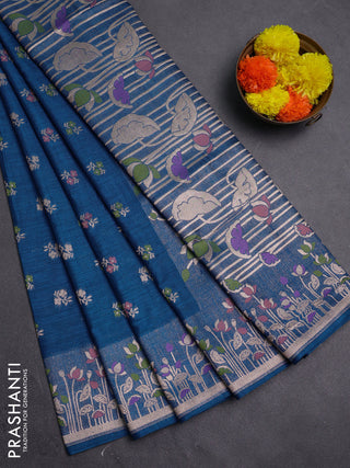 Cs Blue Semi Tussar Saree - Butta