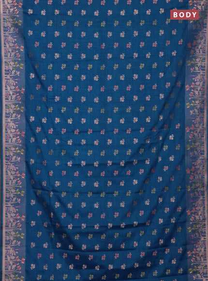 Cs Blue Semi Tussar Saree - Butta