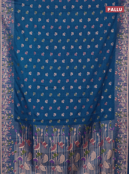 Cs Blue Semi Tussar Saree - Butta