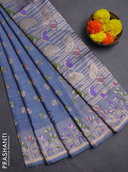 Grey Semi Tussar Saree - Butta