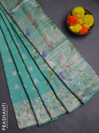Teal Green Semi Tussar Saree - Butta