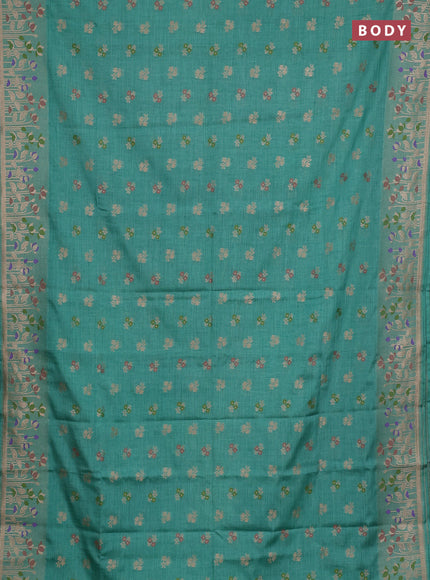 Teal Green Semi Tussar Saree - Butta