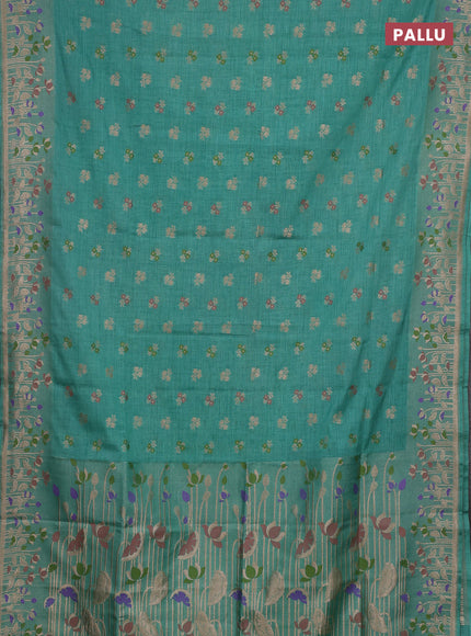 Teal Green Semi Tussar Saree - Butta