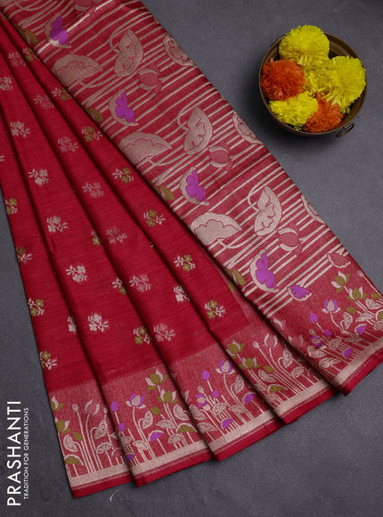 Red Semi Tussar Saree - Butta