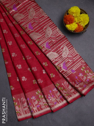 Red Semi Tussar Saree - Butta
