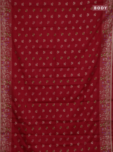 Red Semi Tussar Saree - Butta