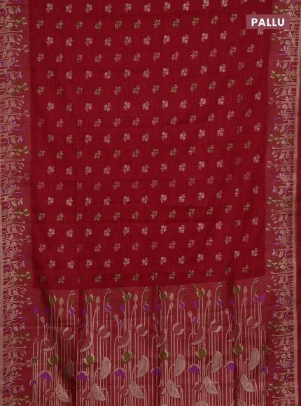 Red Semi Tussar Saree - Butta