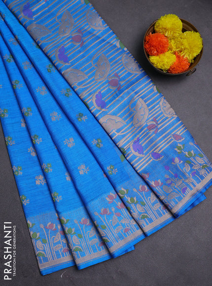 Blue Semi Tussar Saree - Butta
