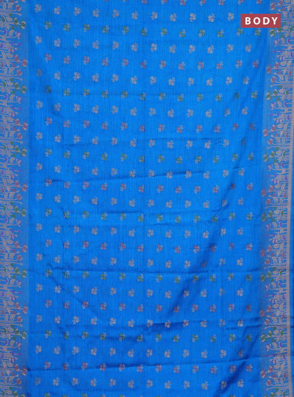 Blue Semi Tussar Saree - Butta