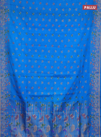 Blue Semi Tussar Saree - Butta