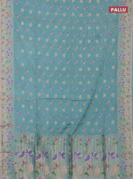 Pastel Blue Semi Tussar Saree - Butta