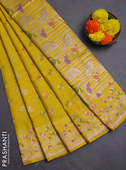 Yellow Semi Tussar Saree - Butta