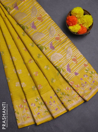 Yellow Semi Tussar Saree - Butta
