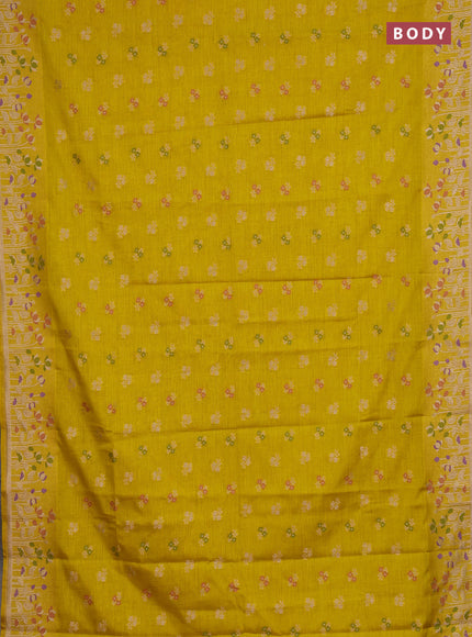 Yellow Semi Tussar Saree - Butta