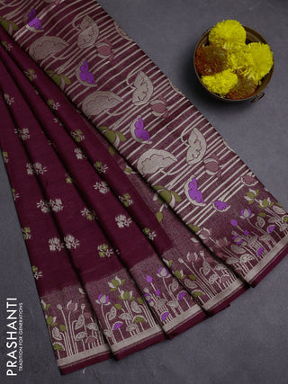 Wine Semi Tussar Saree - Butta