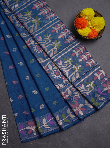 Cs Blue Semi Tussar Saree - Butta