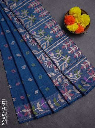 Cs Blue Semi Tussar Saree - Butta