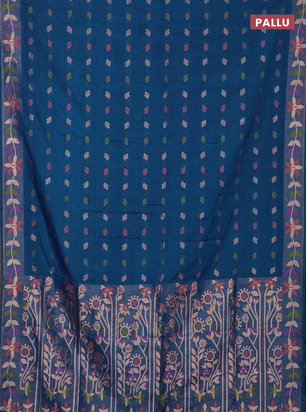 Cs Blue Semi Tussar Saree - Butta