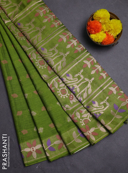 Green Semi Tussar Saree - Butta