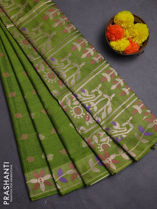 Green Semi Tussar Saree - Butta