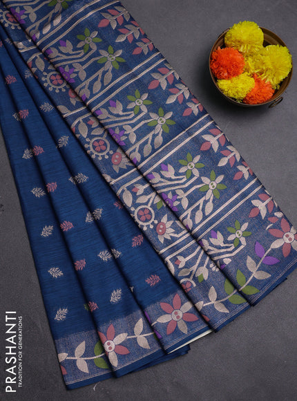Blue Semi Tussar Saree - Butta