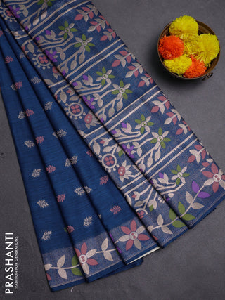 Blue Semi Tussar Saree - Butta