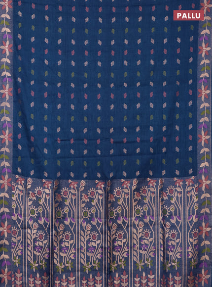 Blue Semi Tussar Saree - Butta