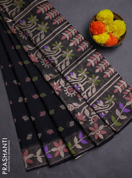 Black Semi Tussar Saree - Butta