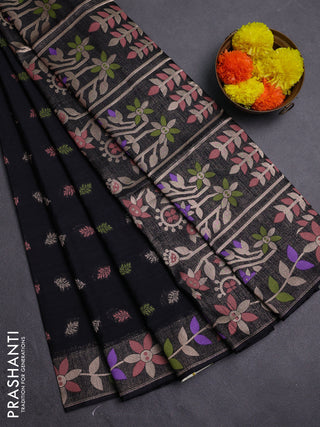Black Semi Tussar Saree - Butta