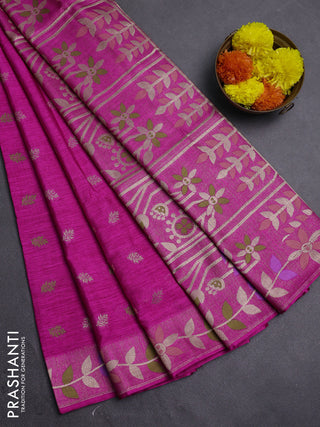 Magenta Pink Semi Tussar Saree - Butta