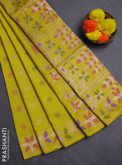 Yellow Semi Tussar Saree - Butta