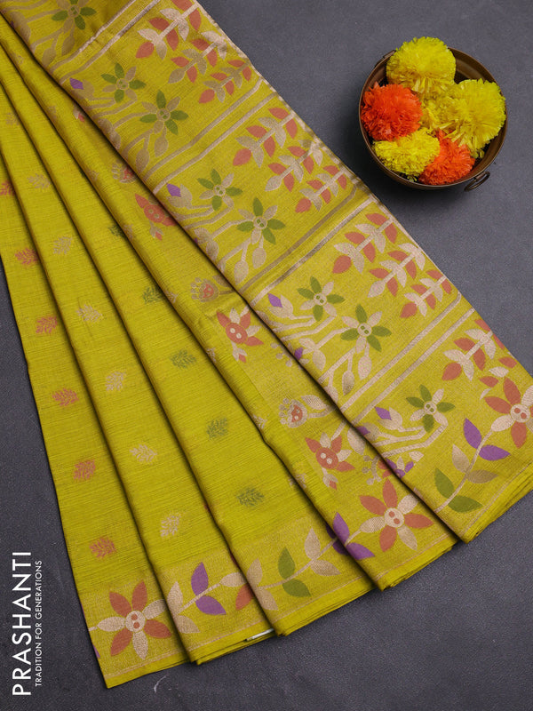 Yellow Semi Tussar Saree - Butta