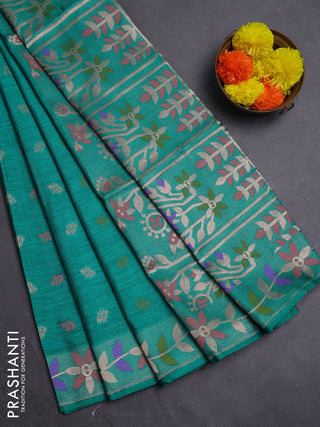 Teal Green Semi Tussar Saree - Butta