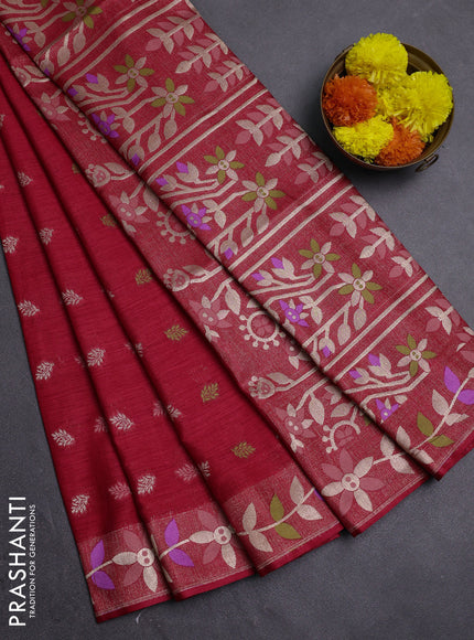 Red Semi Tussar Saree - Butta