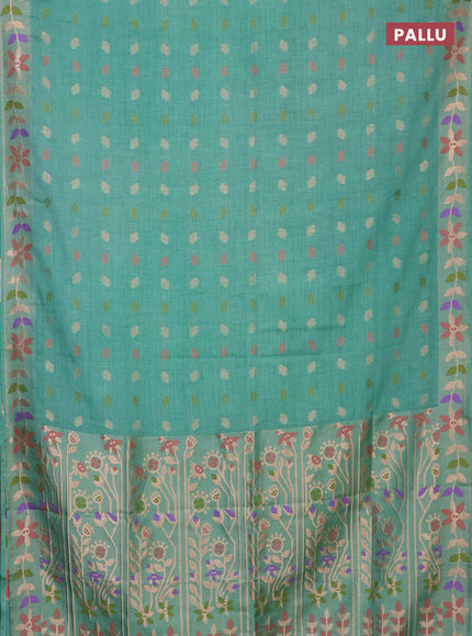 Teal Green Semi Tussar Saree - Butta