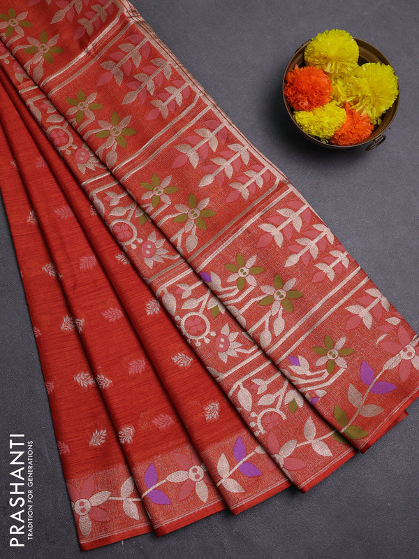 Rust Semi Tussar Saree - Butta