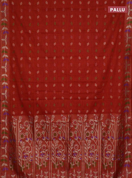 Rust Semi Tussar Saree - Butta