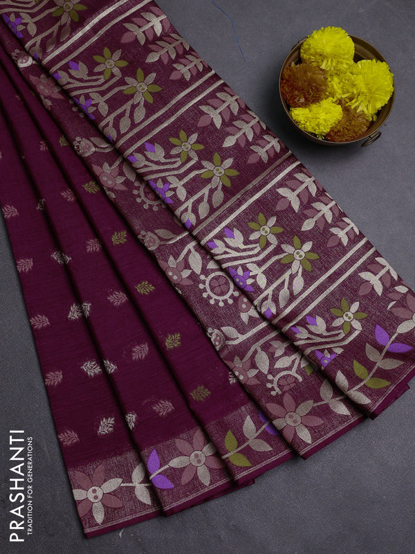 Purple Semi Tussar Saree - Butta