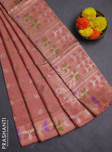 Pastel Peach Semi Tussar Saree - Butta