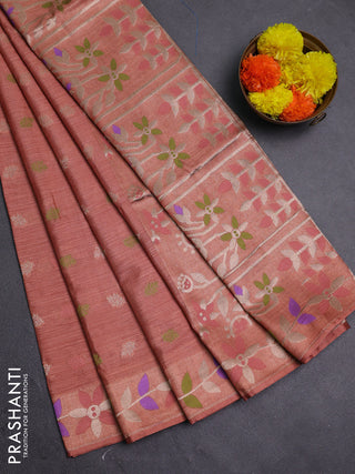 Pastel Peach Semi Tussar Saree - Butta