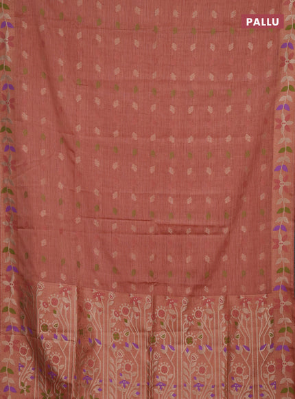 Pastel Peach Semi Tussar Saree - Butta