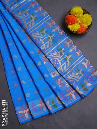 Cs Blue Semi Tussar Saree - Butta