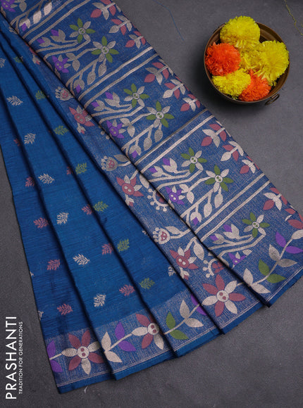Cs Blue Semi Tussar Saree - Butta