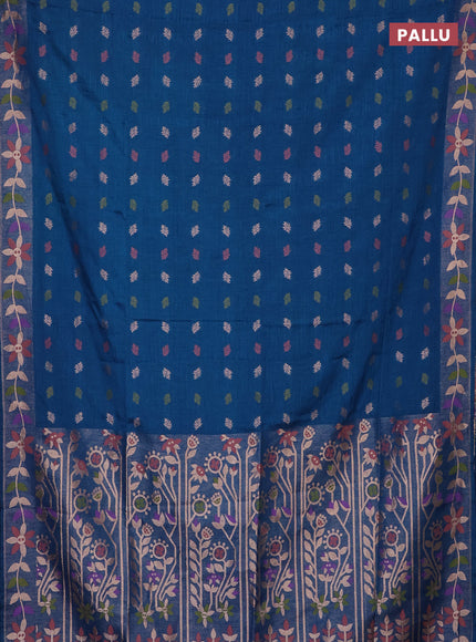 Cs Blue Semi Tussar Saree - Butta