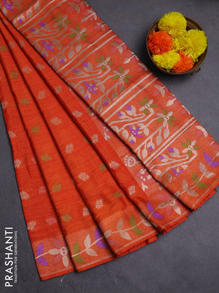 Orange Semi Tussar Saree - Butta
