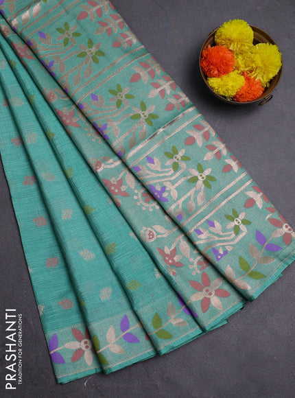 Teal Green Semi Tussar Saree - Butta