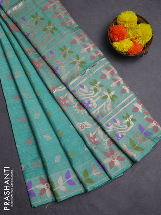 Teal Green Semi Tussar Saree - Butta